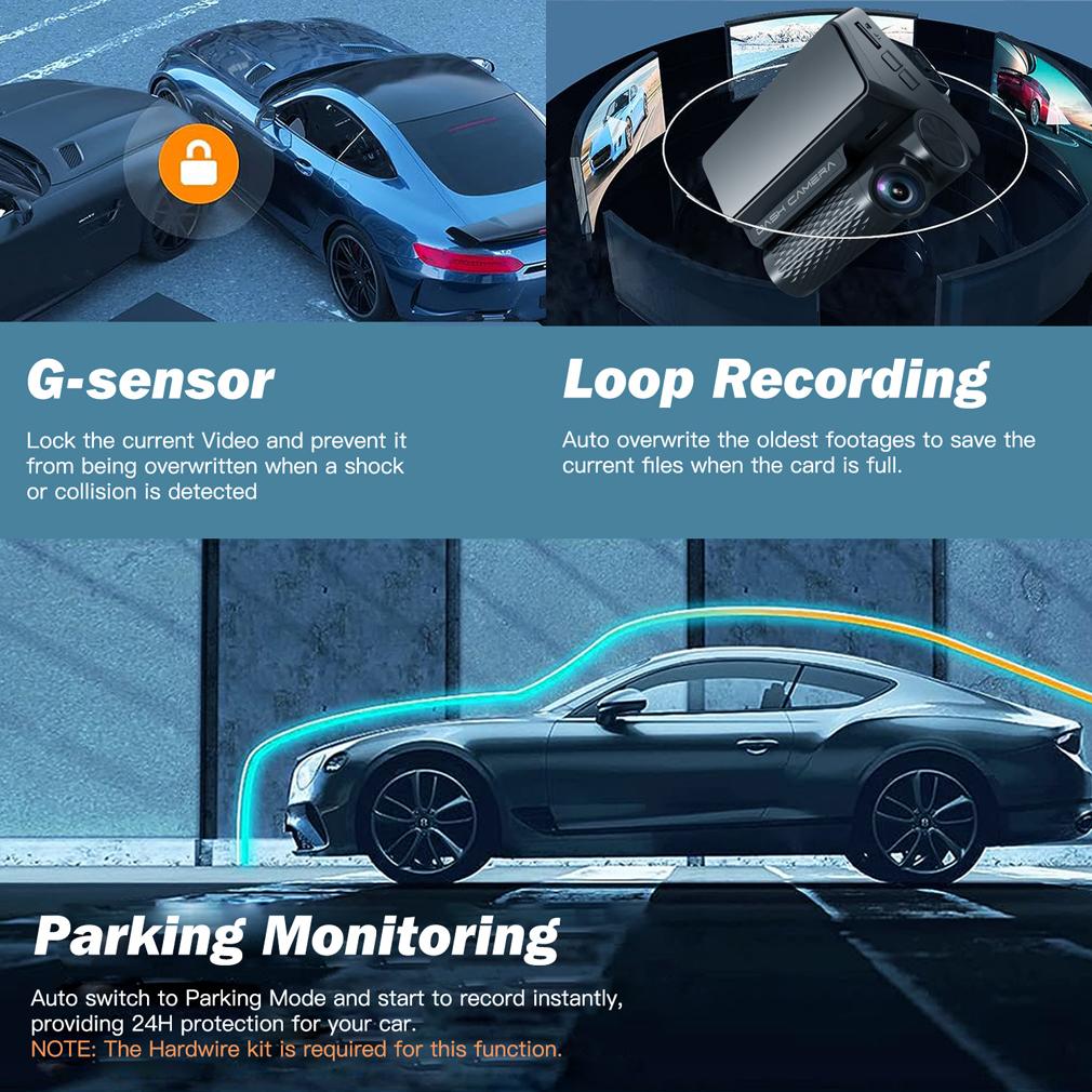 2K Car DVR Dual Lens Dash Cam For Cars, Dual Cameras Front 1440P and Rear 1080P With 1.47 Inch