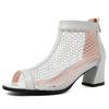 Модные ботильоны с открытым носком для женщин, летняя обувь, дышащая сетка, черные, белые, короткие ботинки, танцевальная обувь для вечеринок, женские, большой размер 45 50