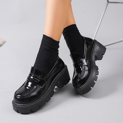 Лоферы на толстом каблуке в британском стиле, женская модная обувь, слипоны на массивной платформе, женские туфли больших размеров 35-42, студенческая обувь из искусственной кожи