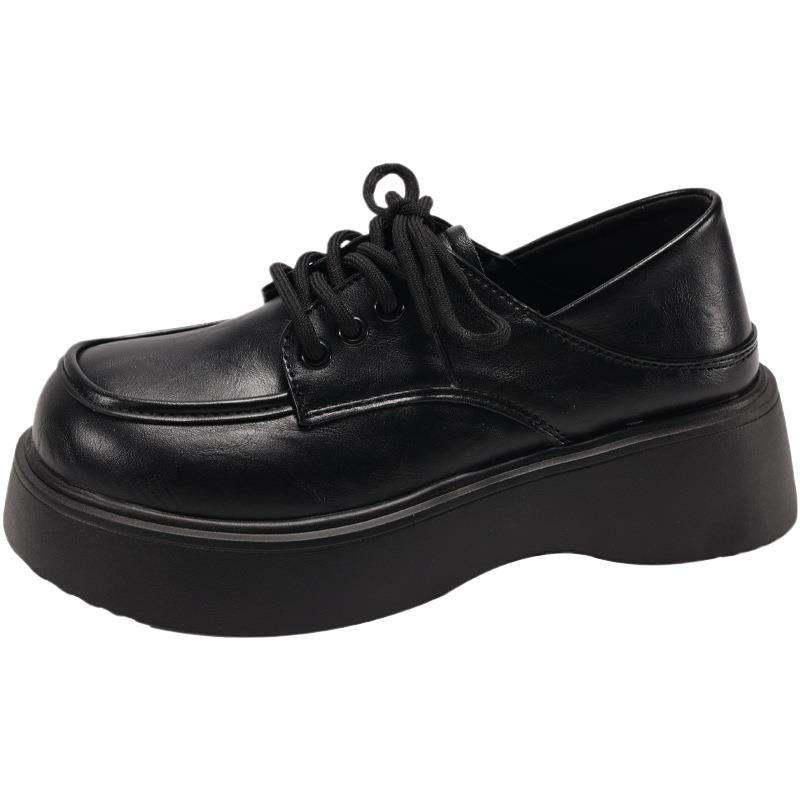 2025 весна ретро британский стиль маленькие кожаные туфли женские летние новые круглые универсальные черные туфли-лоферы на платформе одинарные туфли