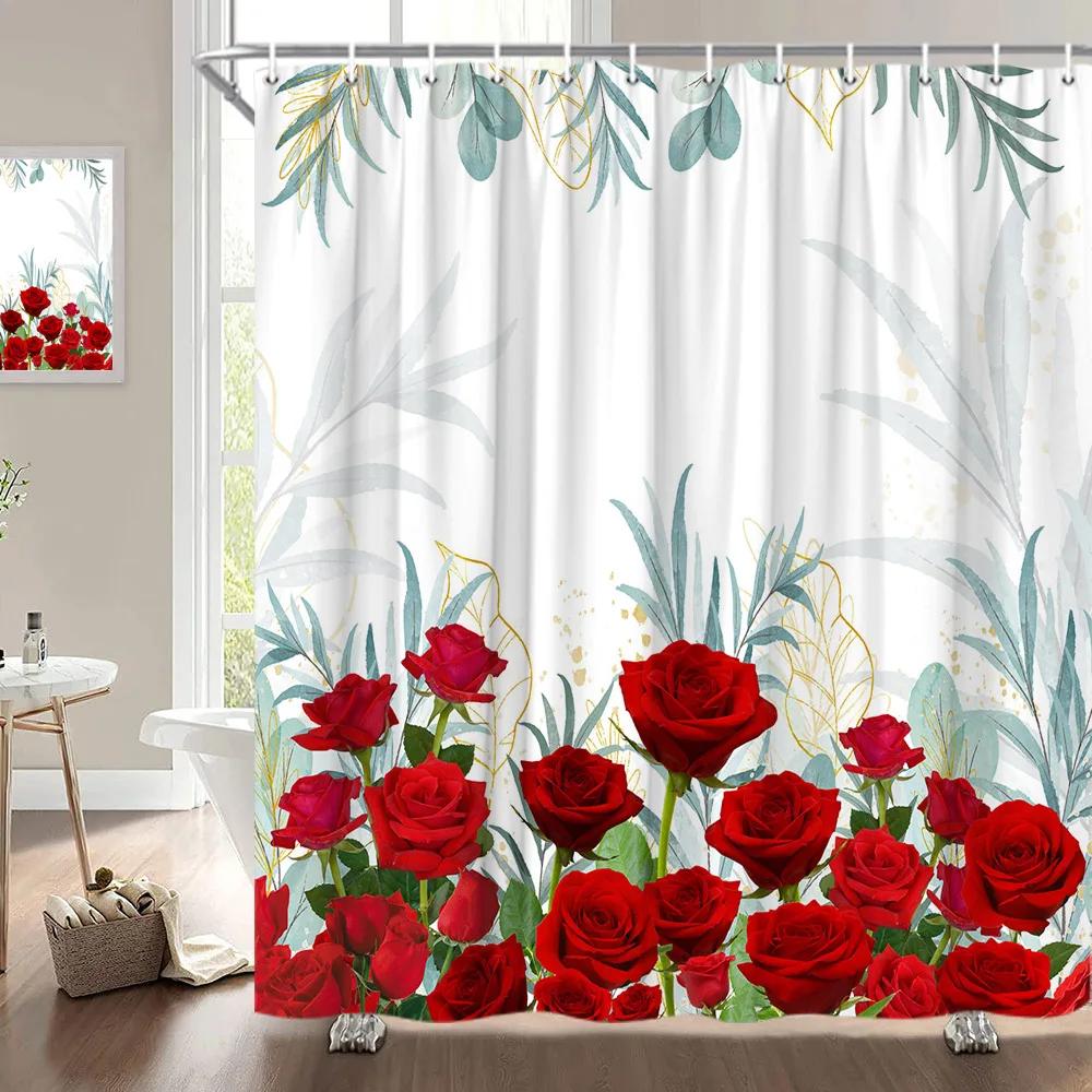 Занавеска для душа на День святого Валентина, Сердце из роз, Романтическое растение, Любовь, Губная помада, Полиэстер, Принт, Украшение для ванной комнаты