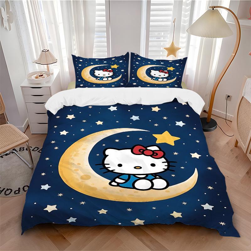 3-предметный комплект постельного белья Hello Kitty 'Луна и Звезды' Декор для гостевой комнаты, спальни Декор на Рождество, Хэллоуин Подарки - Все сезоны (Без вкладыша)a1013133