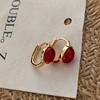 Red Gemstone Stud Earrings Geometric Oval Ear Buckle Design Sense Niche Guochao Retro Ankara Red Wedding Earrings Women