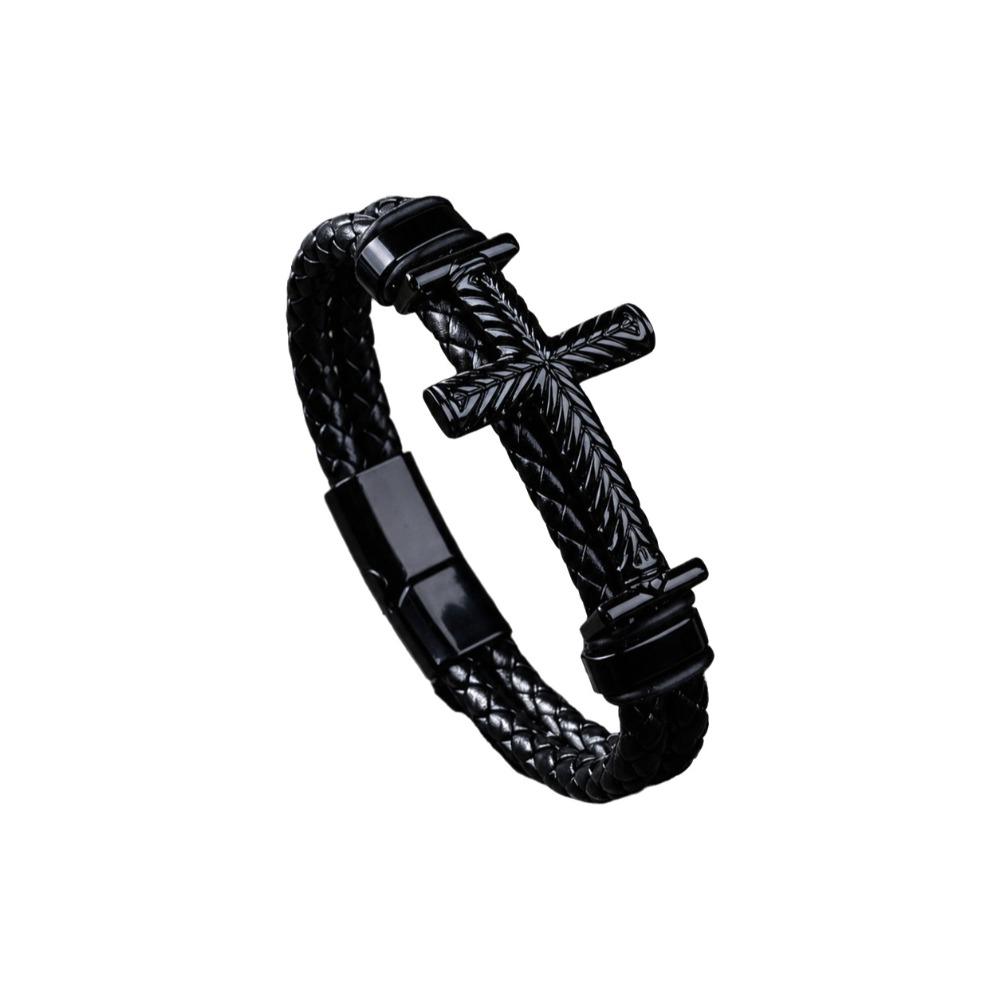 Minimalist Cross Leather Bracelet Retro Braided Bracelet Punk Rock Bracelet Gift for Boyfriend