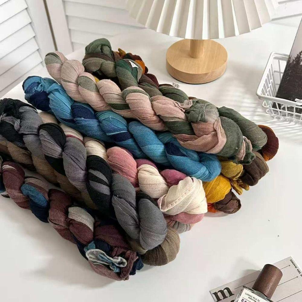 Bohemian Gradient Texture Scarf Windproof Long Hijab Scarf Women's Long Pleated Shawl Outdoor Use