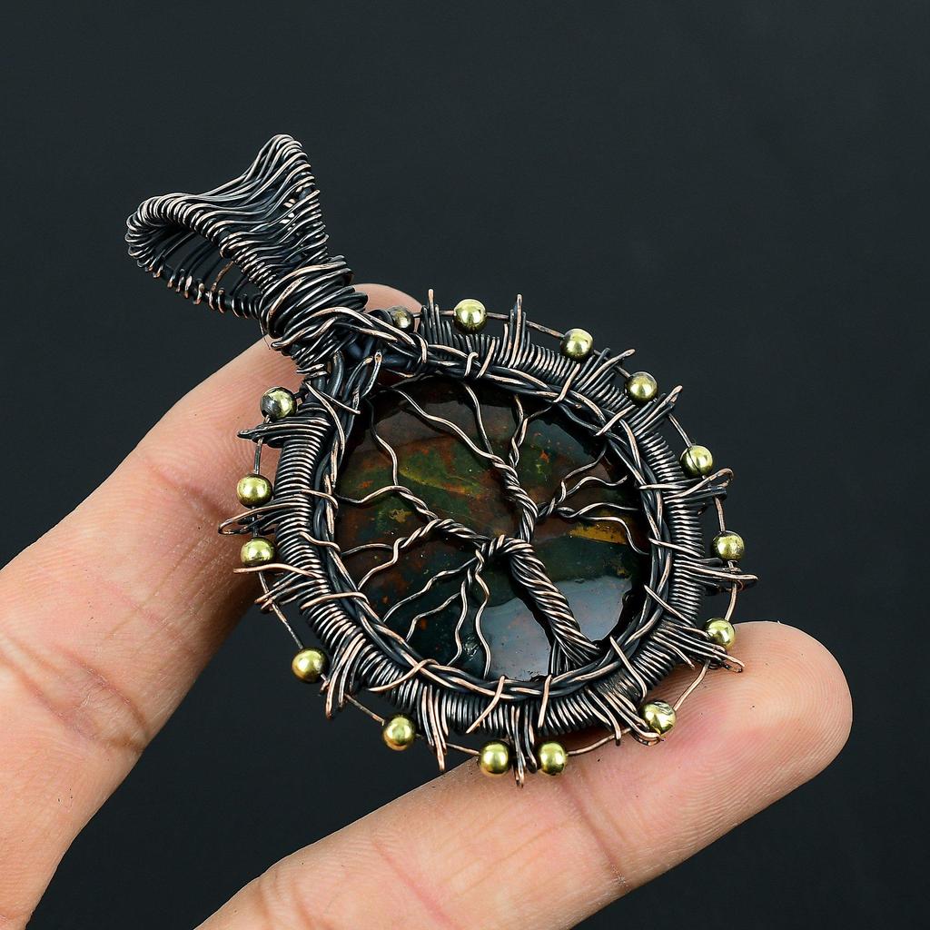 Древо жизни кровавый камень драгоценный камень чистая медная проволока обертка ручной работы уникальный ювелирный кулон