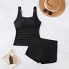 2025 Женский однотонный танкини с U-образным вырезом, шортиками и высокой талией