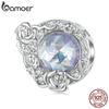 BAMOER 925 Sterling Silver Purple Stone Rose Vine Bead Hollow Rose Pattern Charms for Women Original Bracelet Bangle