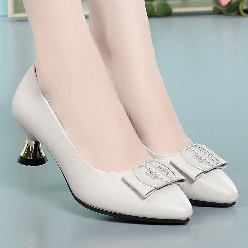 Женская мода весна-лето туфли на высоком каблуке женская повседневная черная мягкая кожа классические нескользящие элегантные рабочие туфли на среднем каблуке