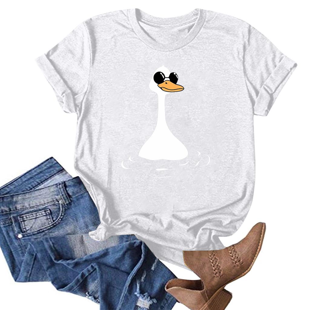 Женская модная повседневная летняя удобная блузка с круглым вырезом и коротким рукавом с принтом