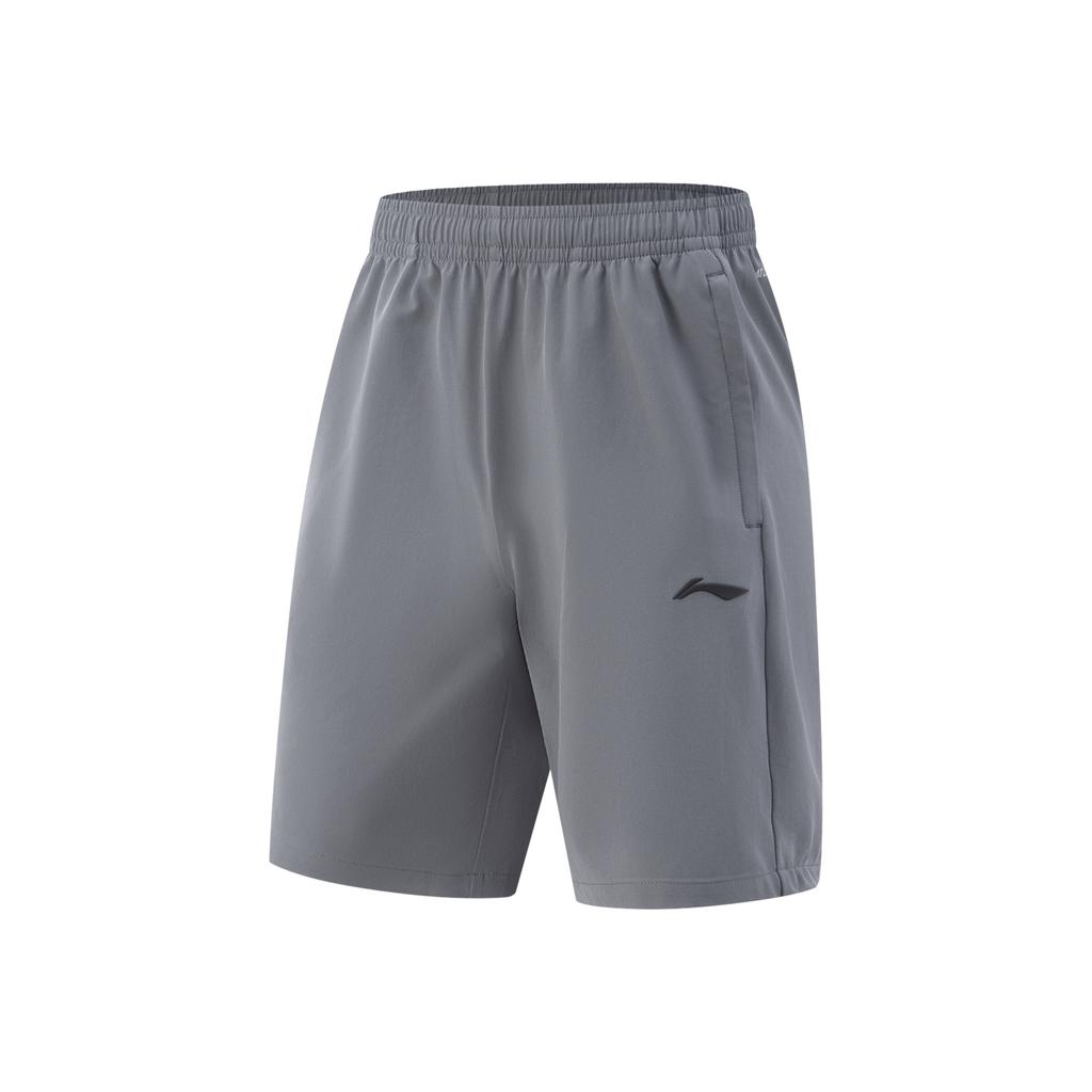 Li Ning Fitness Series Solid Color Mid Waist Drawstring Quick Dry Straight Leg Sports Shorts Men Shorts Thunderstorm-Gray AKSV111-20