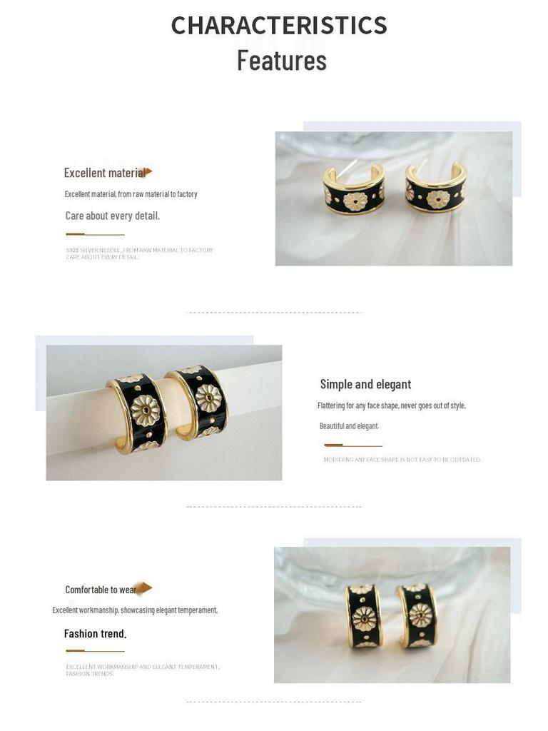 Daisy Stud Earrings: S925 Sterling Silver, Drip Oil, Retro Design, Luxury Feel