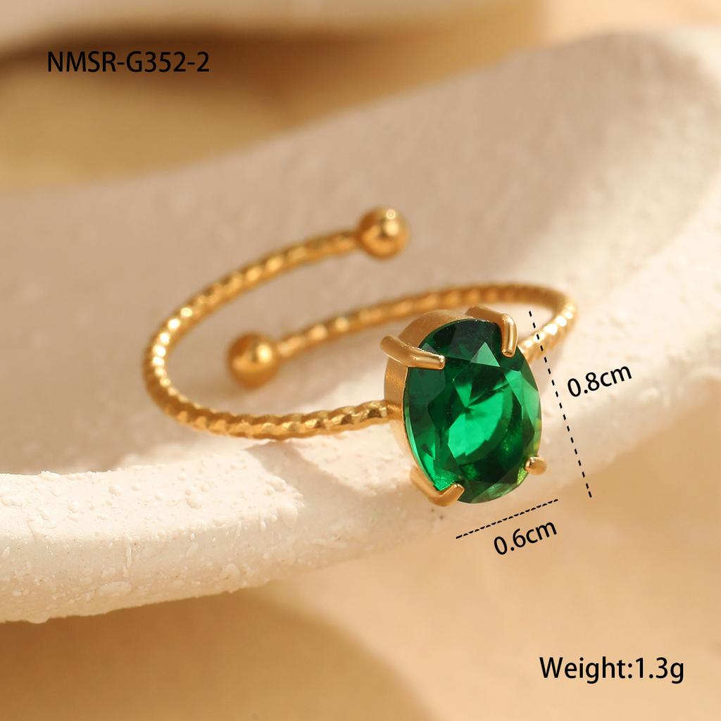GEMCHIC Women's Oval Zircon Open Ring Stainless Steel Adjustable Geometric Fashion Jewelry