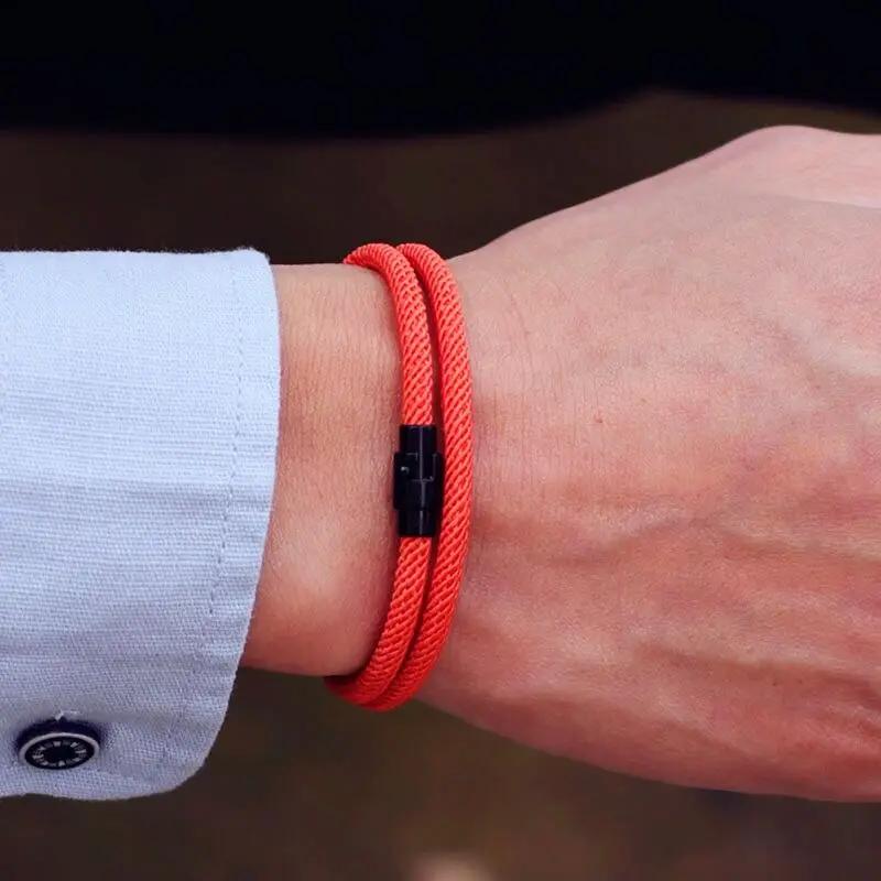 Простой стиль мужской браслет из веревки двухслойный браслет для выживания мужские аксессуары подарок бойфренду магнитная пряжка Pulsera Hombre Joias
