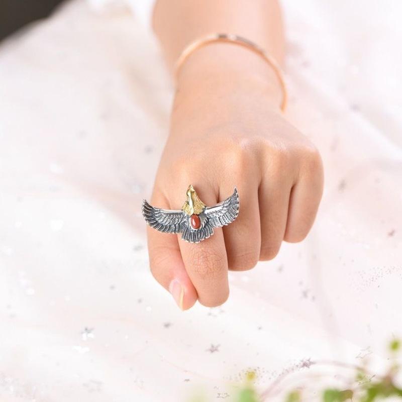 Винтажное кольцо Хипстерское кольцо Орел Старый Мужчина Расправляющий Крылья Открывающееся Регулируемое Кольцо Мужское и Женское Кольцо Аксессуары