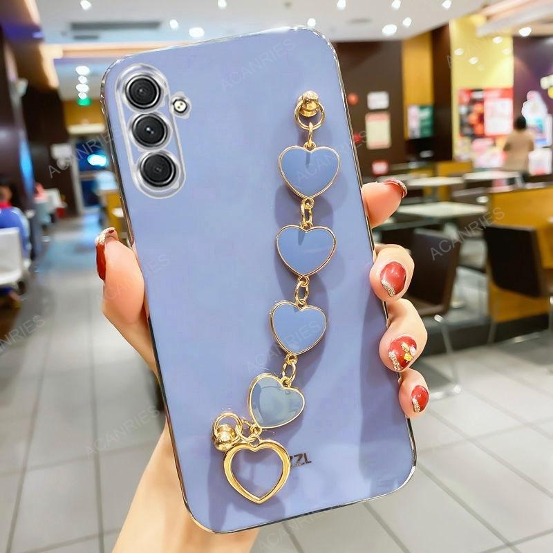 Роскошный чехол для телефона с покрытием в виде сердца для серии Samsung Galaxy A с дизайном в виде цепочки в форме сердца