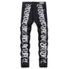 Mens Slim Fit Jeans Streetwear Distressed Embroidered Denim Pants Youth