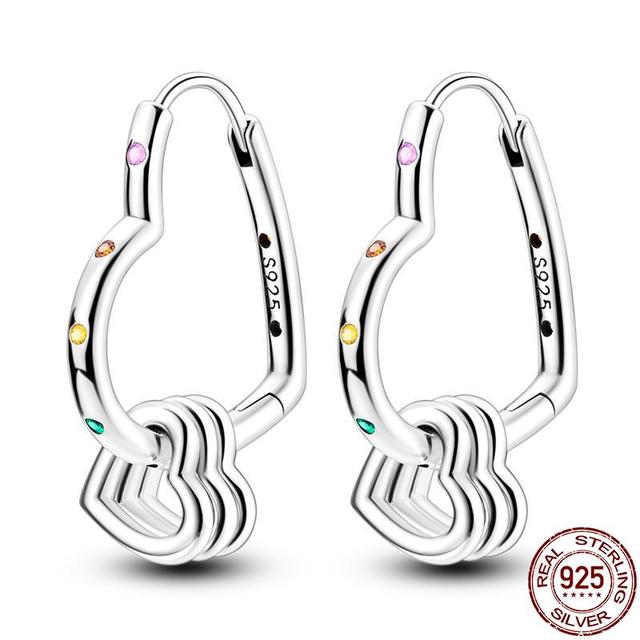 100% настоящие серьги из серебра 925 пробы, снежинка, циркон, в форме сердца, золото, розовое золото, циркон, ювелирные изделия, сверкающий кулон-обруч