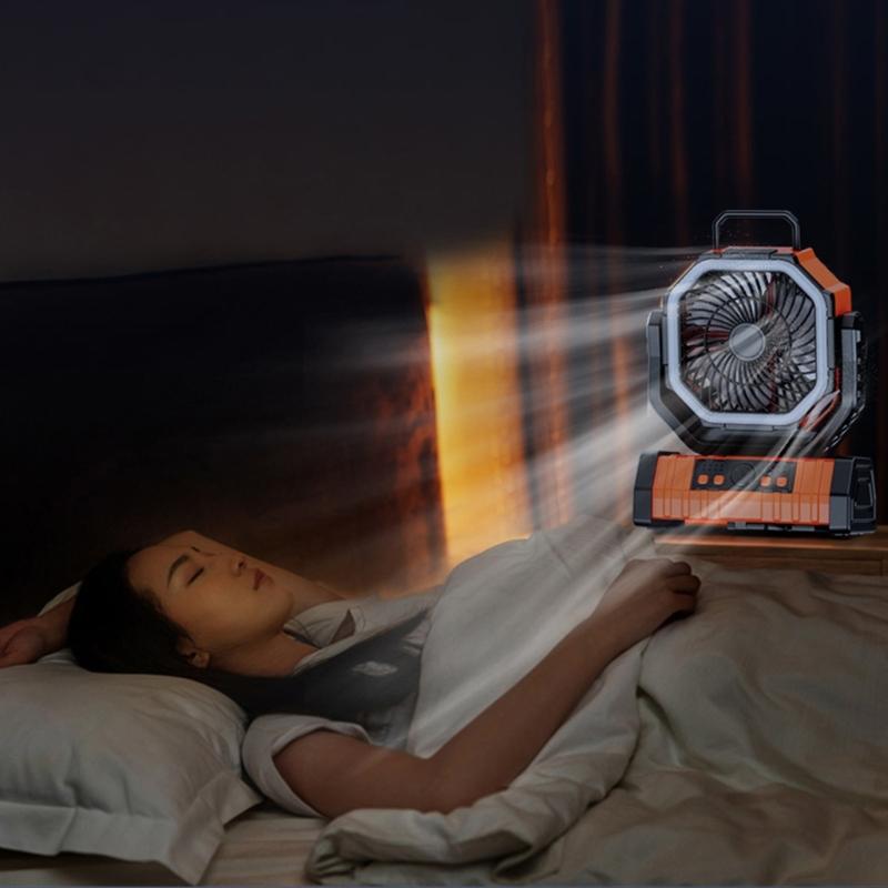 USB Rechargeable Fan 20000mah with LED Light Convenient and Quiet Suitable for Camping and Travel