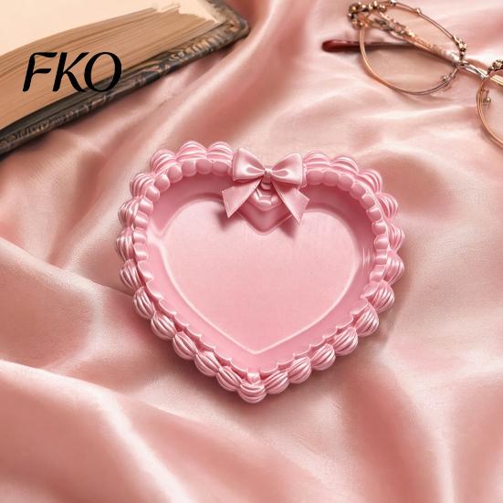 Decorative Jewelry Display 3D Printed Bow Tray, Heart Shape Ring Dish, Entryway Table Trays, Pink Organizer Trinket Tray for Rings Necklaces
