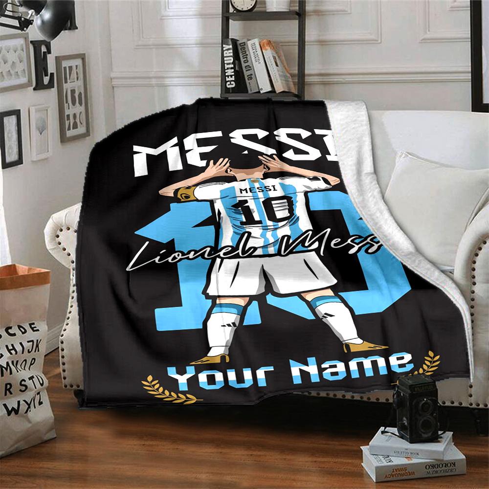 Football Messi Personalized Name Blanket Multi-purpose Personalized Blanket Durable Comfort Great for Office Seaside Bed Picnics Ideal for All Seasons