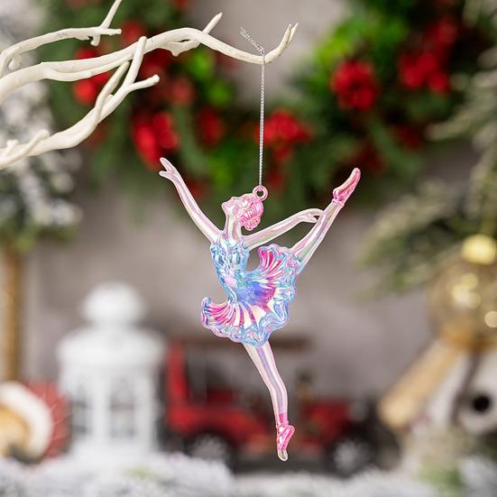 Winter Acrylic Christmas Ornaments Colorful Snowflake Ballerina Dancer Feather Hanging Ornaments for Xmas Tree Decor