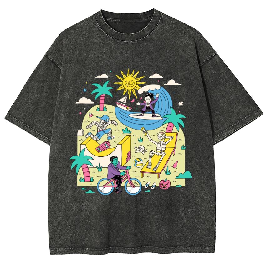 Summer New Wash Women's T-Shirt Oversized Cartoon Print Loose Top Y2K Casual Cute Comfortable Short Sleeve
