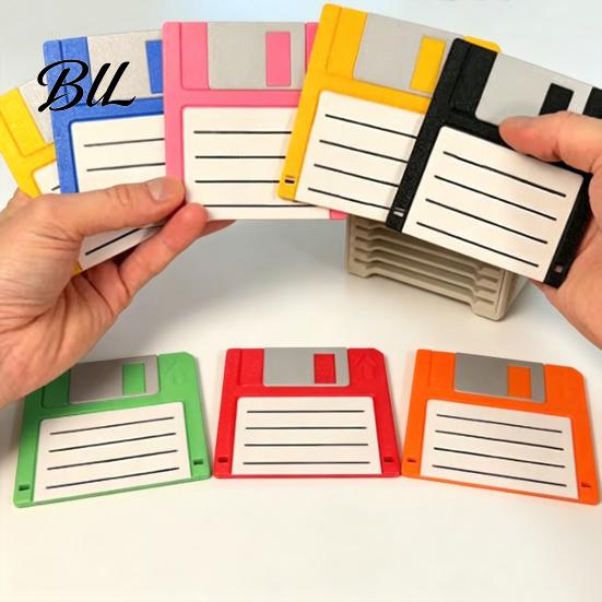 Card Coasters 1 Set Retro Tech Floppy Disk Coaster with Holder 3D Printed Card-Style Drink Easy Clean Pads Mats for Desk Home Heat-Resistant