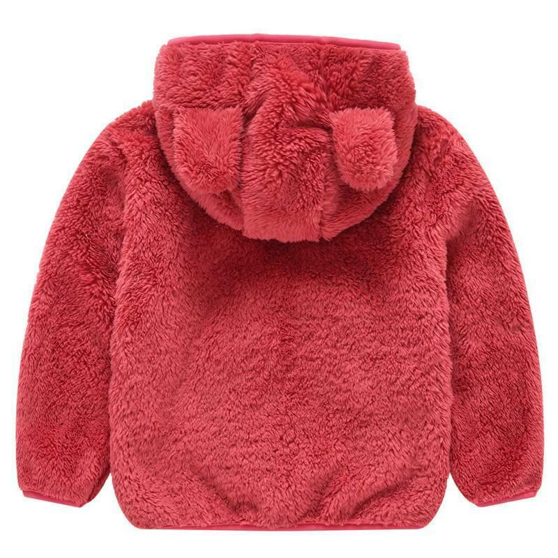 Kids Pure Color Teddy Fur Jackets Children Bear Ear Hoodies Coats Boys Girls Winter Warm Outerwear