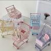 Hollow Shopping Cart Storage Metal Desktop Stationery Holder Cute Mini Storage Basket  Desktop