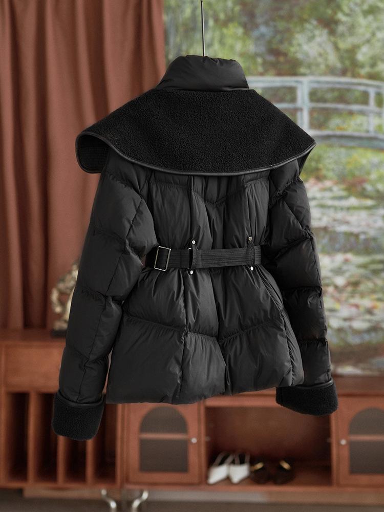 High-End Lamb's Wool & Duck Down Faux Two-Piece Large Lapel Women's Down Jacket