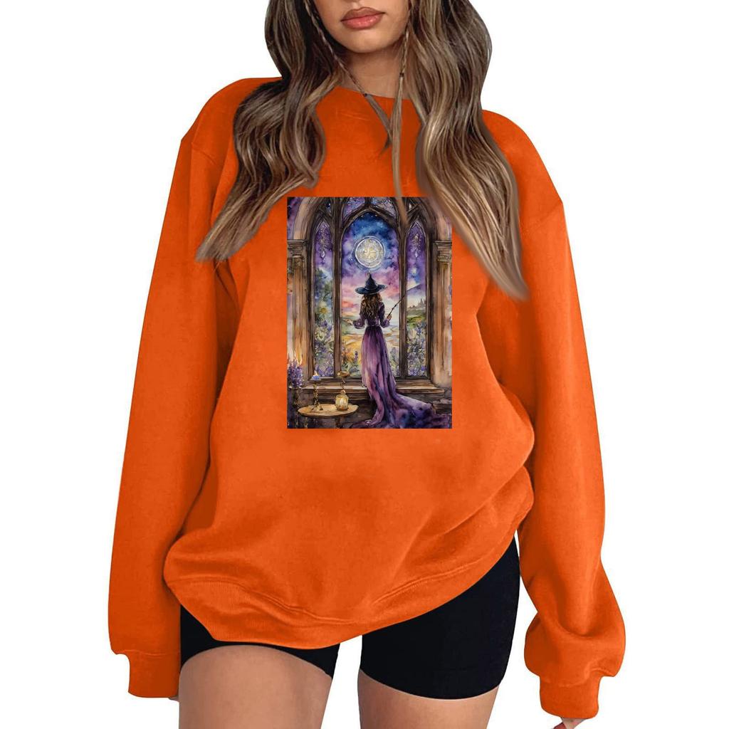 Женский повседневный свитер с круглым вырезом и длинными рукавами, топ с принтом на Хэллоуин, толстовка с длинными рукавами