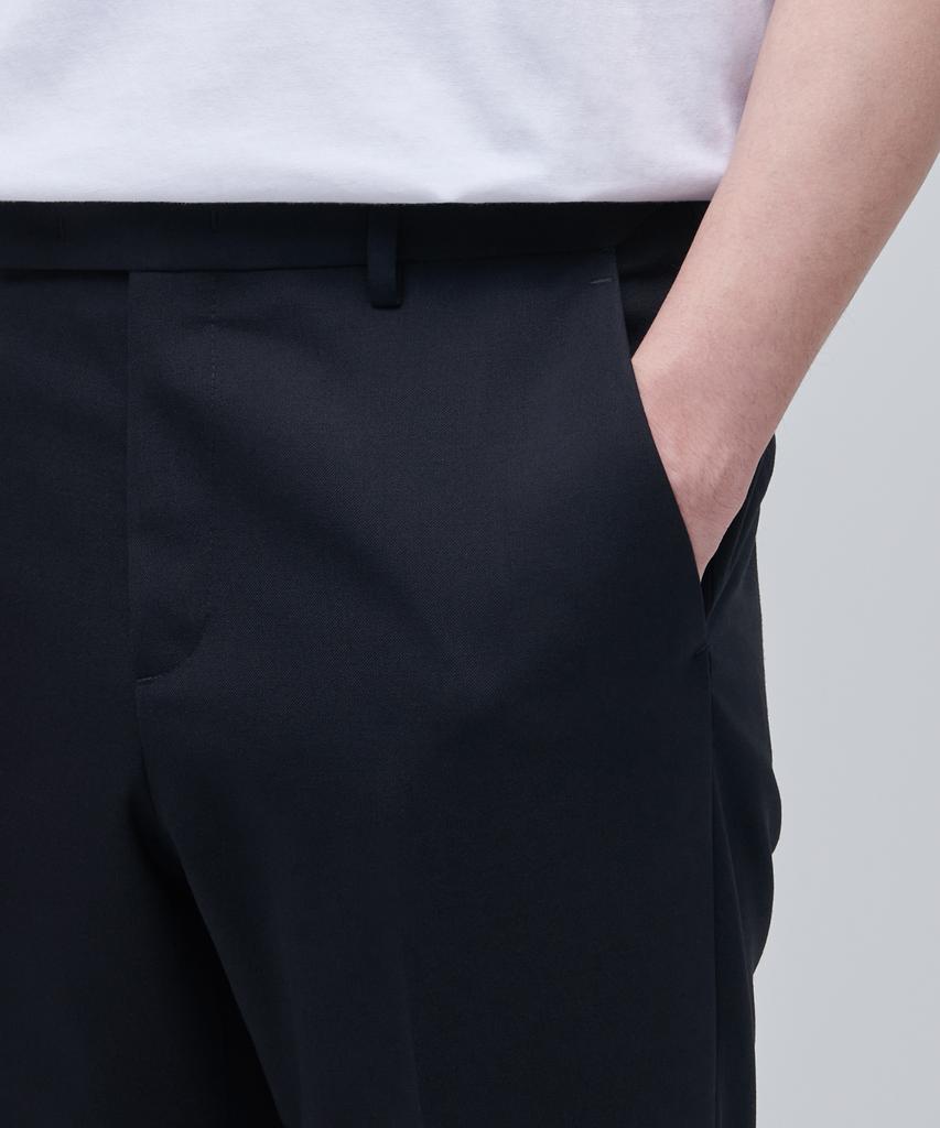MUSINSA STANDARD Wool Blend Semi-Wide Hidden Elastic Waist Slacks [Navy]