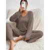 Autumn and Winter Women's Knitted Pit Stripe Milled Long Sleeve Suit V-Neck Loose Casual Pant Suit
