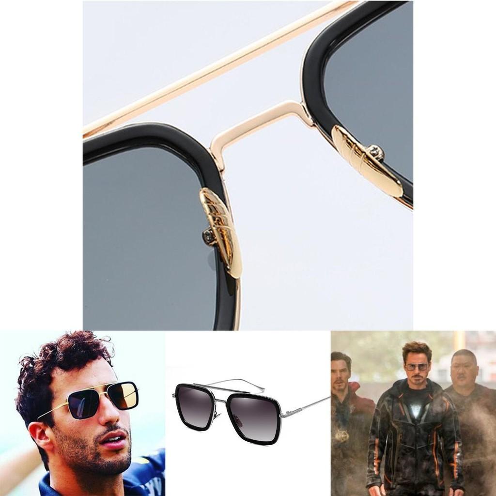 Uv400 Protection Tony Stark Sunglasses Men Square Metal Frame For Eye Safety
