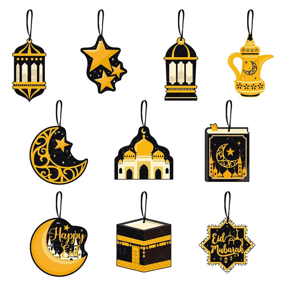 10 шт. тематических картонных бумажных украшений на тему Ид Мубарак, подвесные украшения в форме полумесяца и звезды на Рамадан Карим, праздничные украшения, принадлежности для счастливого Ида
