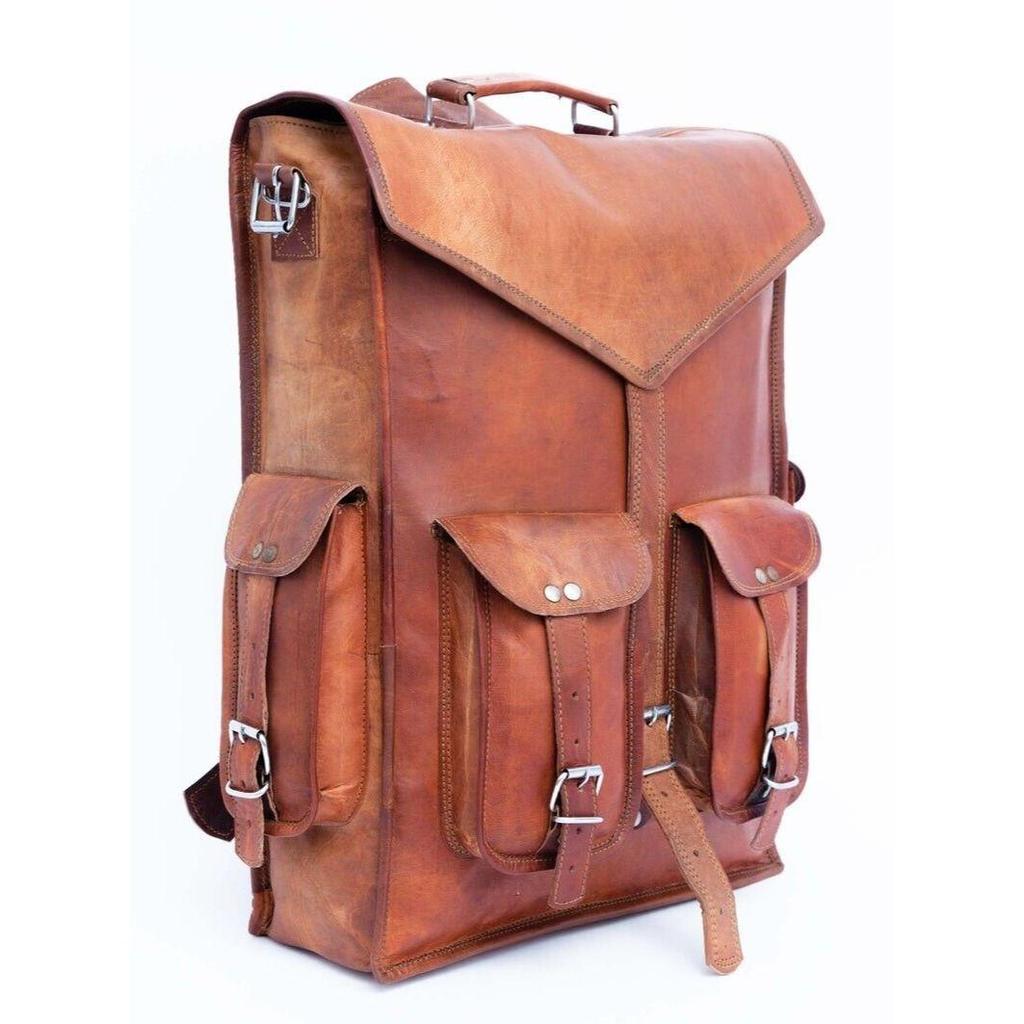 Leather Goat Backpack Laptop Vintage Bag Genuine Rucksack Brown Travel Messenger