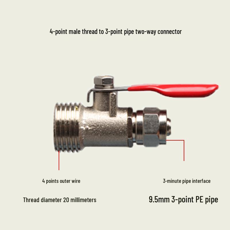 Household Water Purifier Inlet Tee Valve Connector, 4-to-2/3-point Ball Valve Switch