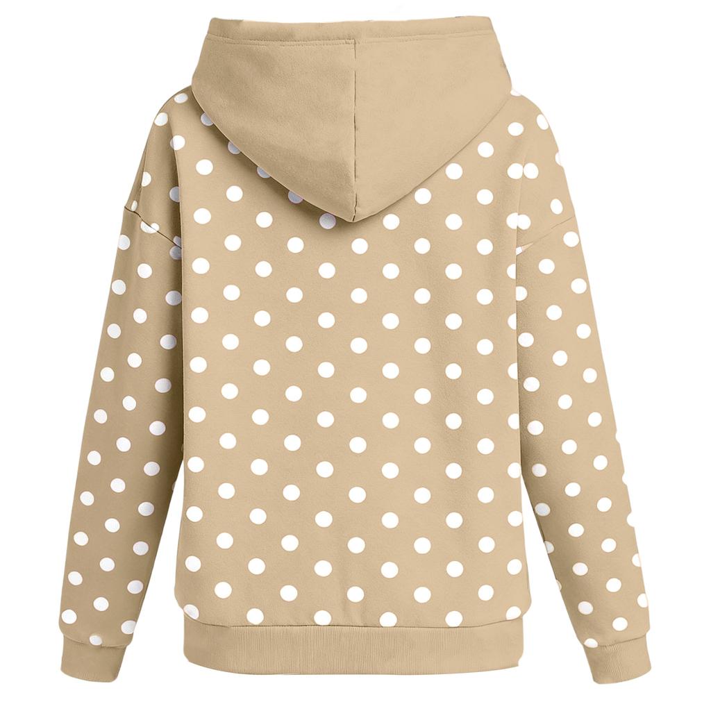 Женская толстовка с капюшоном с длинными рукавами и принтом в горошек, с защипами на груди
