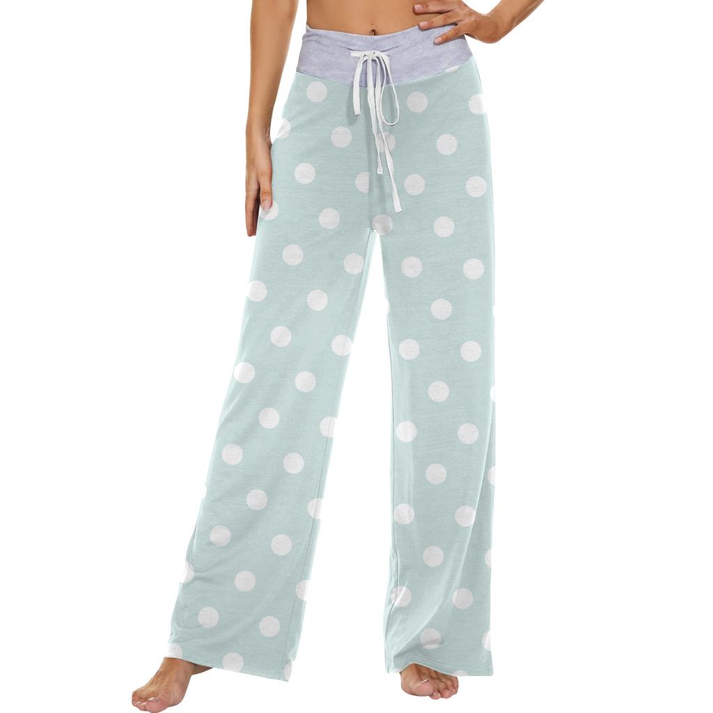 Women's Fashion Casual Comfortable Pajama Pants Printed Drawstring Wide Leg Pants