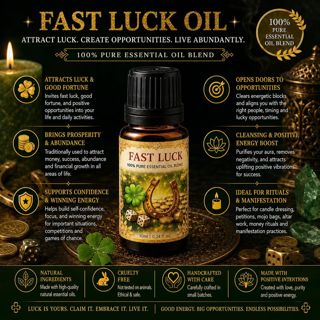 ZENVEDAS Fast Luck Oil (10 ml) | Luck, Prosperity & Success Ritual Oil | Hoodoo Conjure Blend for Money Attraction, Good Fortune, Gambling Luck &