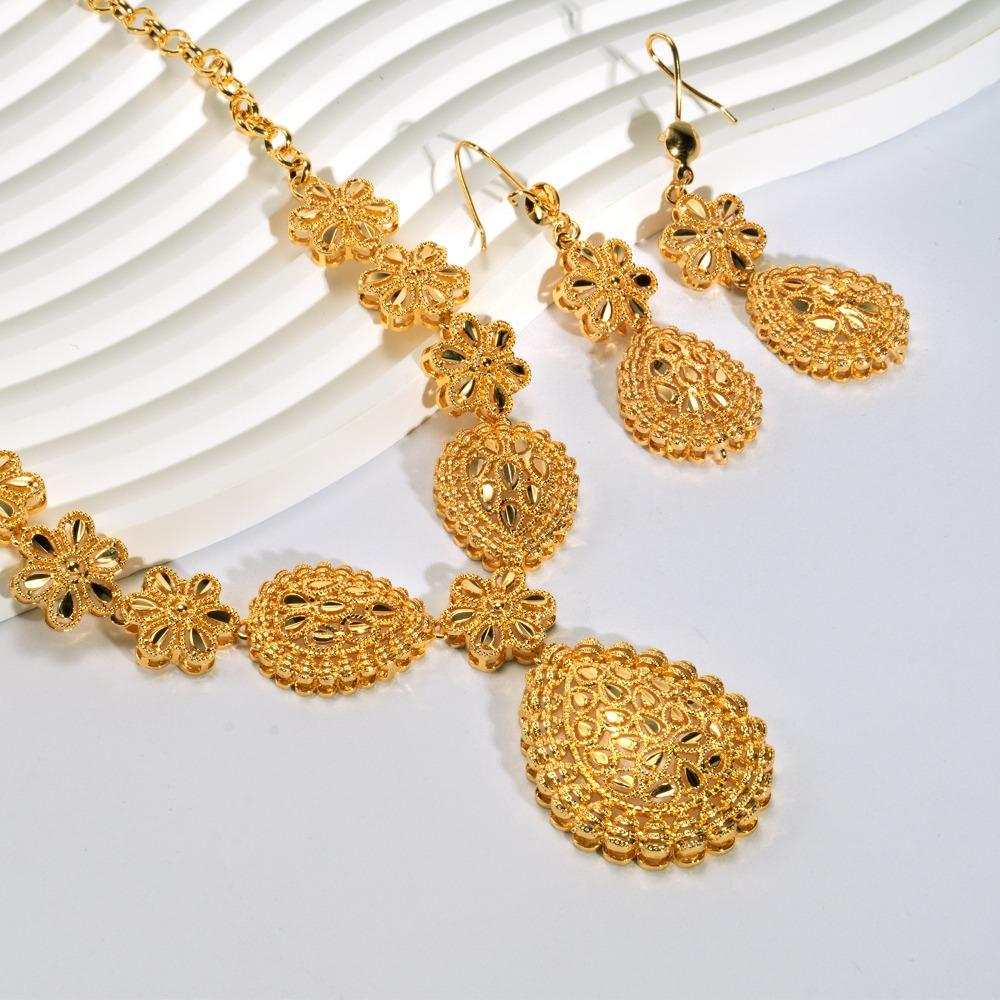 Gifts Dubai Jewelry Sets Plated African Bridal Jewelry Sets Gold Color Necklace Earring Set  Bride
