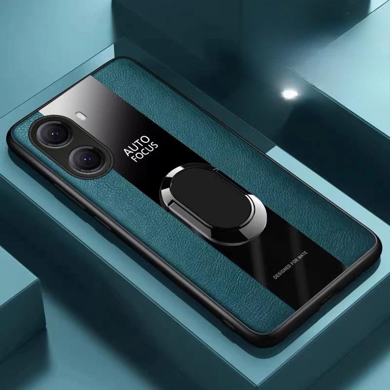 Чехол для телефона из оргстекла и искусственной кожи для POCO X7 Pro X7Pro с магнитным металлическим кольцом-подставкой, противоударная защитная задняя крышка для Redmi Turbo 4