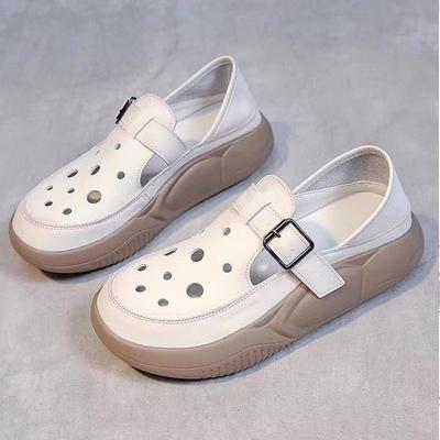 Кожаная ретро сумка, сандалии на платформе, летняя коллекция 2025, новые модные крутые шлепанцы, нескользящие, дышащие, с полым верхом, обувь для мамы