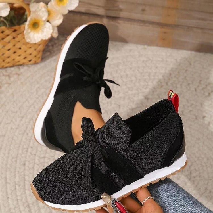 Autumn New Fashion Running Shoes Flying Woven Casual Solid Color Large Size Flat Sports Women's Shoes