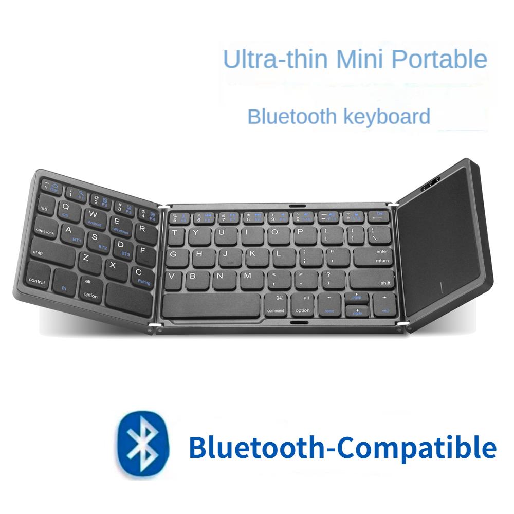 Складная Bluetooth-клавиатура, перезаряжаемая портативная мини-USB-беспроводная клавиатура с сенсорной панелью для планшетов Android IOS, синхронизация 3-х устройств