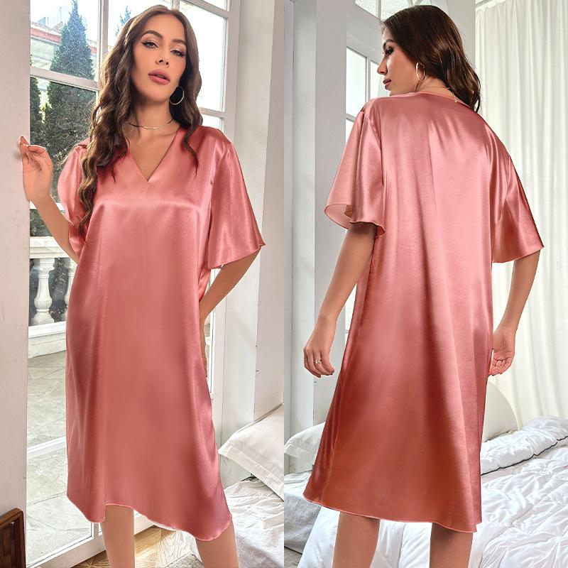 Women's Plus Size Ice Silk Summer Cool Thin Home Wear Long Pajamas