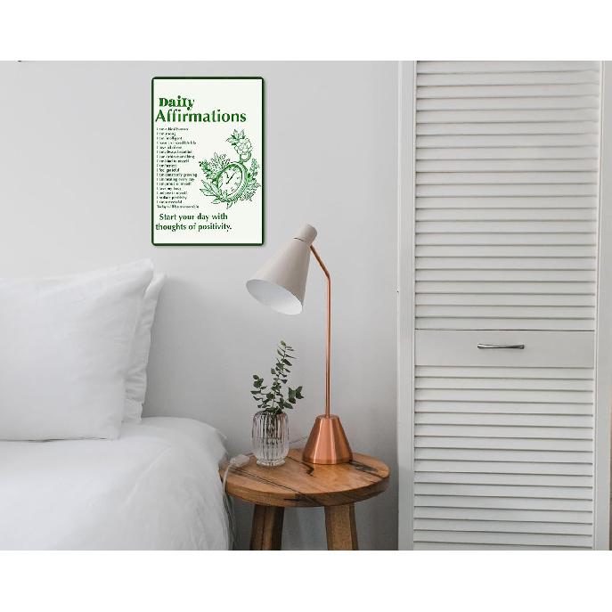 Daily Positive Affirmations Posters pirational Metal Tin Sign Green Boho Room Aesthetic Decoration Home Office Classroom Cafe Bar Wall Decor 8x12