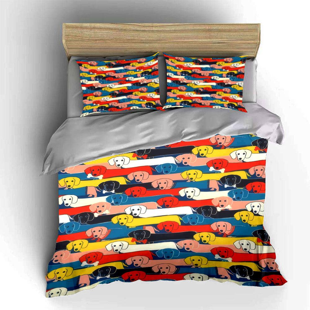 Colorful Dachshund Stack Seamless Duvet Cover Set,Primary Color Puppy Kids Bedding Includes 1 Duvet Cover And 2 Pillowcase,Gift
