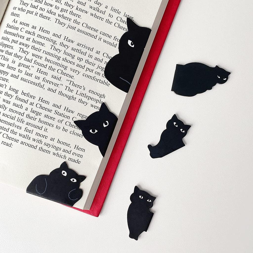 6pcs/set Black Cat Creative Bookmark For Books Cute Cartoon Magnetic Book Page Marker Unique Reading Gifts Literary Style Folding Bookmark Clip